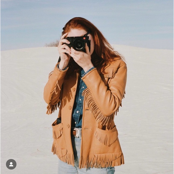 Vintage 70s Western Style Leather Brown Cognac Jacket with Fringe - Picture 9 of 9